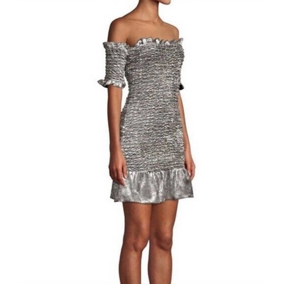 NWT Petersyn X Revolve Benson Smocked Mini Dress Steel Silver Small - Picture 12 of 12